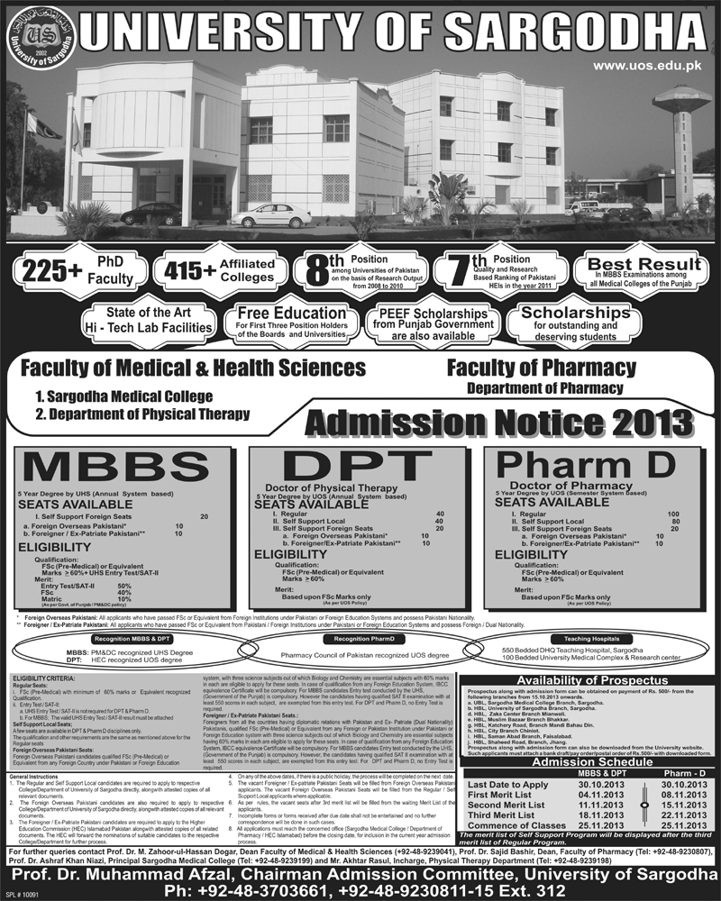 University of Sargodha Admission Notice 2013 1