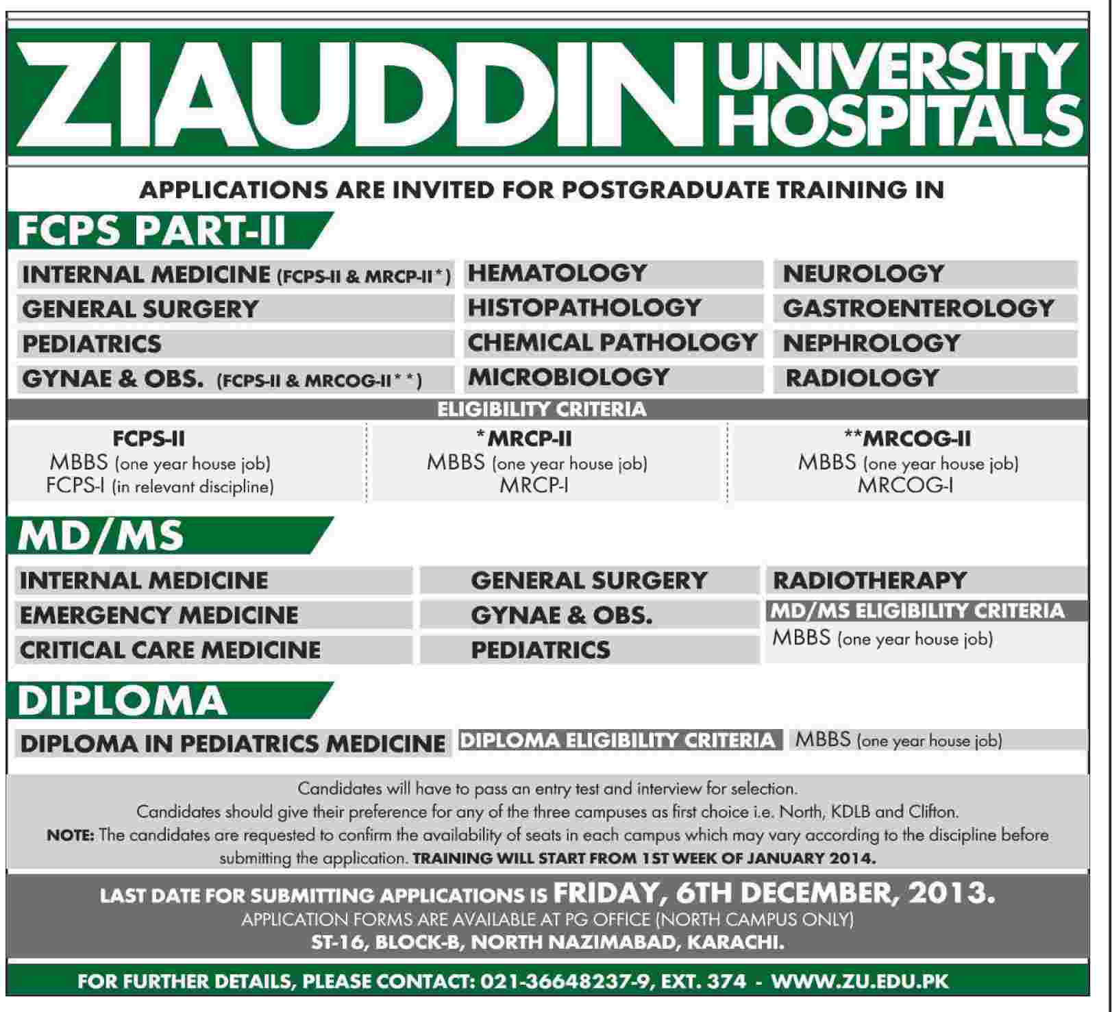 Ziauddin University Karachi Admission Notice 2013