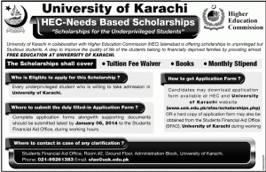 HEC Needs Based Scholarship University of Karachi
