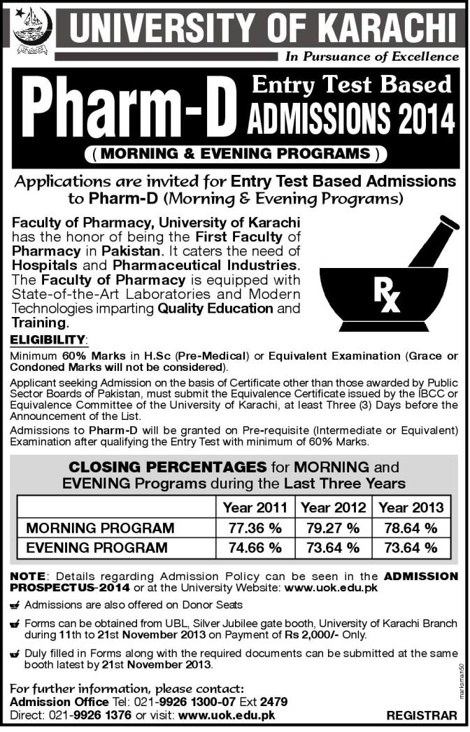 University of Karachi Admission Notice 2013