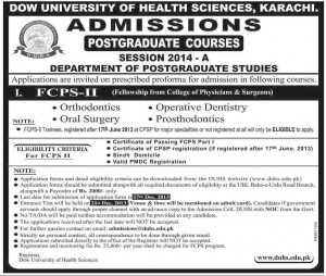 Dow University of Health Sciences (DUHS) Karachi Admission Notice 2013