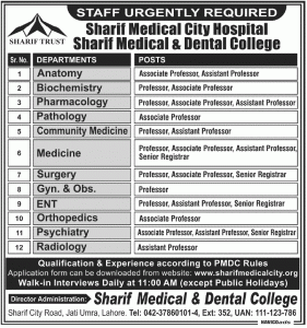 Jobs at Sharif Medical & Dental College Lahore