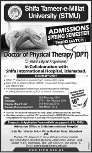 Shifa Tameer-e-Millat University Doctor of Physical Therapy (DPT) Admission 2014