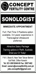 Sonologist Jobs in Concept Fertility Centre Karachi