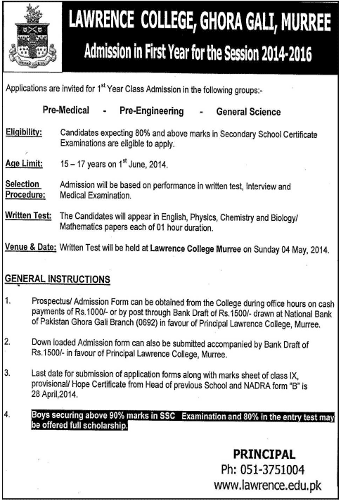 Cadet College Kallar Kahar CCKK Pakistan Admission for Class XI (Pre-Engineering , Pre-Medical & General Science) are open
