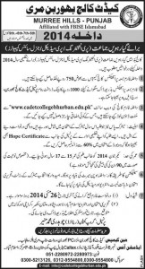 Cadet College Bhurban Murree Hills Admission 1st Year 2014