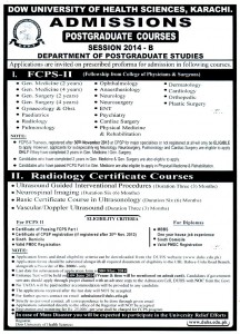 FCPS-II Postgraduate Admissions in Dow University of Health Sciences Karachi