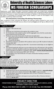 MS Foreign Scholarships University of Health Sciences Lahore