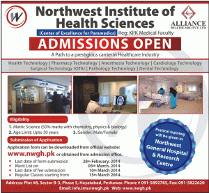 Northwest Institute of Health Sciences Peshawar Admission Notice 2014