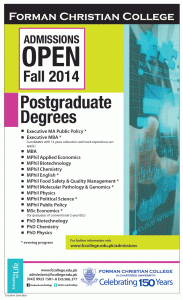 FC College Lahore Postgraduate Admission Notice 2014