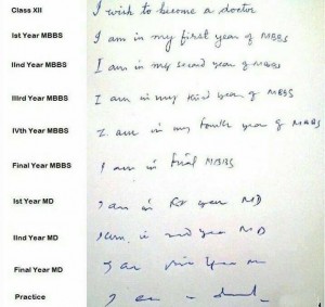 DOCTOR's handwriting at different degrees