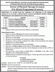 Rawalpindi Medical College & Allied Hospitals Rawalpindi Admission Notice 2015