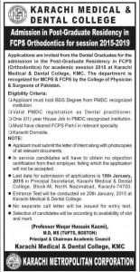 Karachi medical & Dental College Admission in Postgraduate Residency 2015