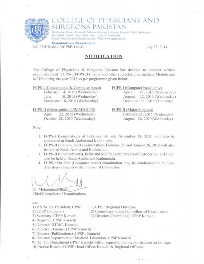 CPSP Examination Schedule Calendar 2015 medicalkidunya Cpsp Exam Calendar 2025
