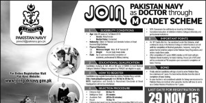 Join Pakistan Navy as Doctor Through M Cadet Scheme 2015