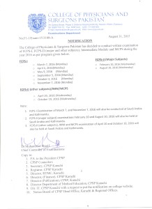 CPSP FCPS Part 1 & 2 Exam Schedule Calendar 2016