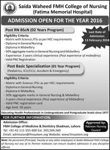 Saida Waheed FMH College of Nursing BScN Admission 2016