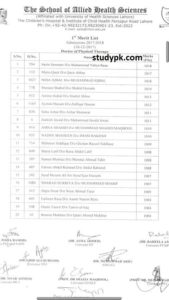 The School of Allied Health Sciences DPT Merit List 2017-2018